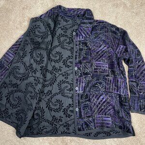 Coldwater Creek Reversible Jacket Womens XL Purple Black Art to Wear Bohemian